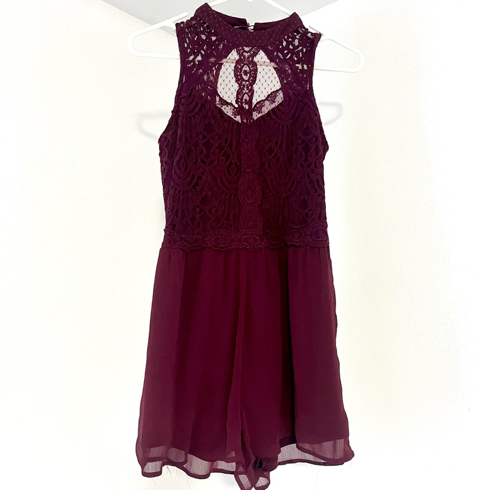 S Lace Burgundy Romper